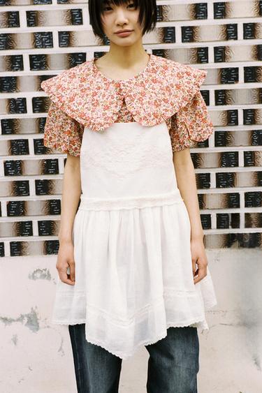 자수 거즈 미니 원피스 - Zara 화이트