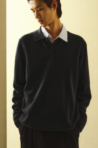 WOOL BLEND KNIT POLO SHIRT - Anthracite grey by Zara