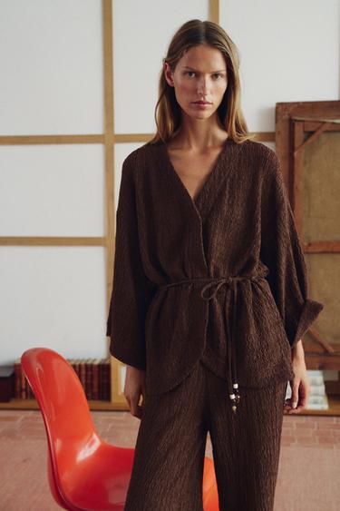 CRINKLE EFFECT BELTED JACKET - Brown by Zara