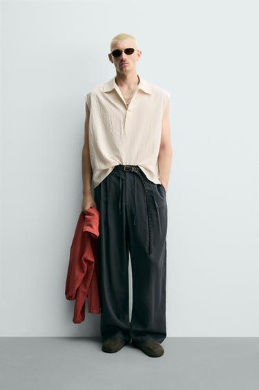 릴렉스핏 폴로 탱크 셔츠 - Zara 베이지