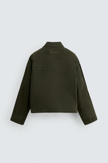 CAZADORA RELAXED FIT LAVADA - Khaki oscuro de Zara