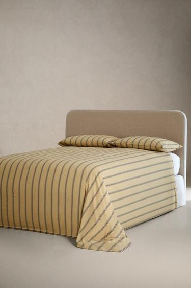 STRIPED PERCALE DUVET COVER (300 THREAD COUNT) - Yellow by Zara - Image 1