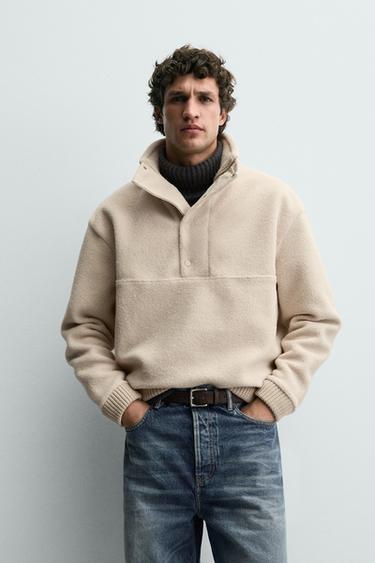 MOLETOM COM EFEITO DE PELO ENCARACOLADO COMBINADO - Cru da Zara