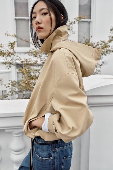 Zara DETACHABLE HOOD JACKET - taupe brown