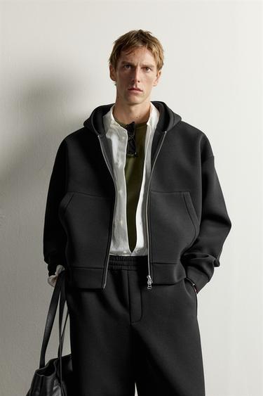 TECHNICAL HOODED ZIP-UP SWEATSHIRT - Black by Zara