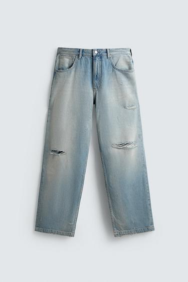 RIPPED BAGGY FIT JEANS - Light blue by Zara