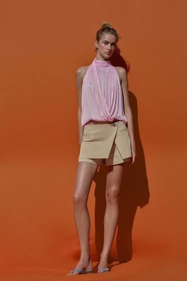 Zara LOW-RISE WRAP SKORT - Sand - Image 0