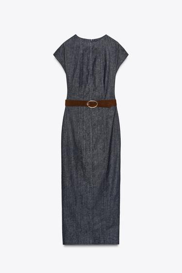 ROBE MI-LONGUE MOULANTE CEINTURE - Bleu de Zara - Image 7