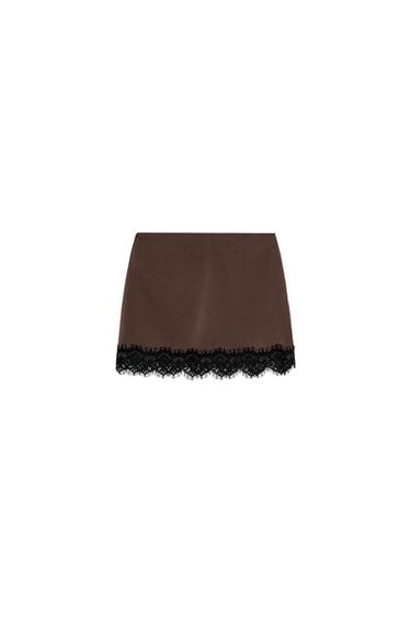 LACE HEM SKORT - Brown by Zara