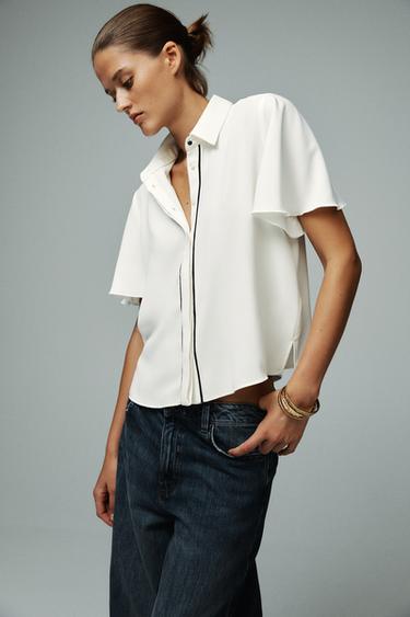 CAMISA VIVOS CONTRASTE - Blanco roto de Zara