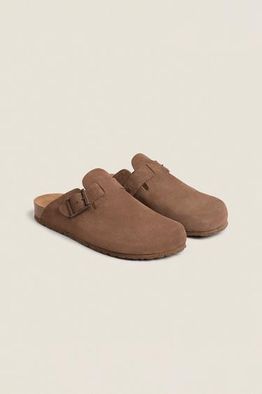 LEATHER CLOGS WITH BUCKLES - Brown by Zara - Image 1