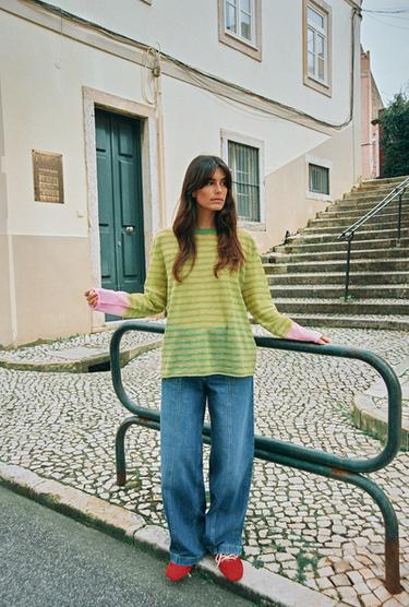 STRIPED KNIT JUMPER - Green stripe by Zara