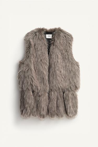 GILET IN PELLICCIA SINTETICA CON FRANGE LIMITED EDITION - Grigio chiaro di Zara