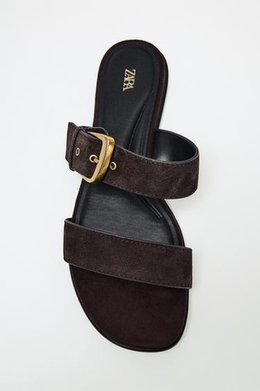 САНДАЛИИ ИЗ ЗАМШИ С ПРЯЖКОЙ — КОРИЧНЕВЫЙ от Zara