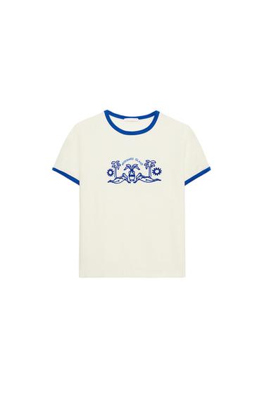 EMBROIDERED SHORT SLEEVE T-SHIRT - White by Zara