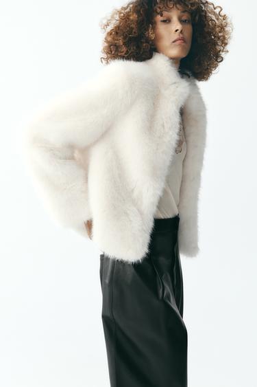 Zara ZW COLLECTION FAUX FUR JACKET - White