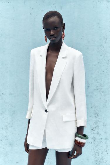100% LINEN BLAZER WITH PRINTED CUFFS - White by Zara