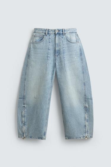 BALLOON FIT JEANS WITH ZIP - Blue / Green by Zara