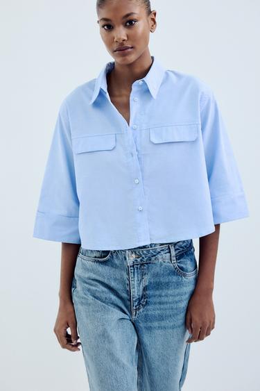 SHORT OXFORD SHIRT - Light blue by Zara