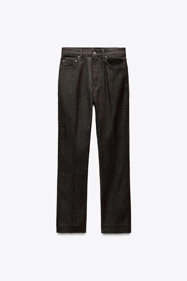 Zara ZW COLLECTION BOOTCUT 高腰 CROPPED 牛仔褲 - 棕色