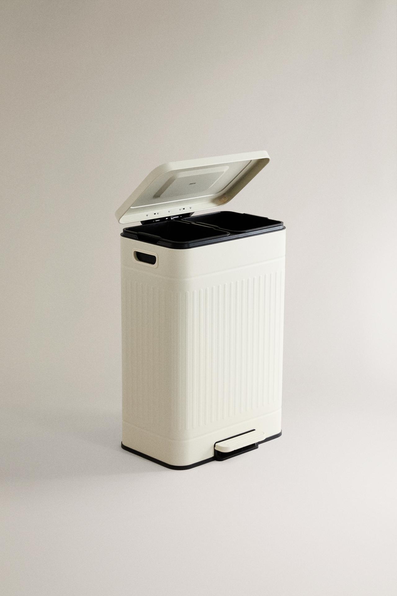 DOUBLE COMPARTMENT KITCHEN BIN — Cream