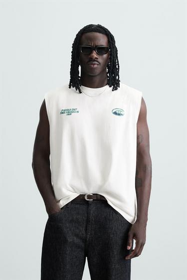 Zara WASHED PRINT TANK TOP - Oyster-white