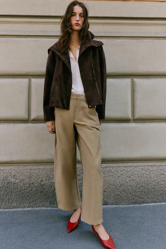 BOMBER JACKET WITH WIDE COLLAR - Brown by Zara - Image 0