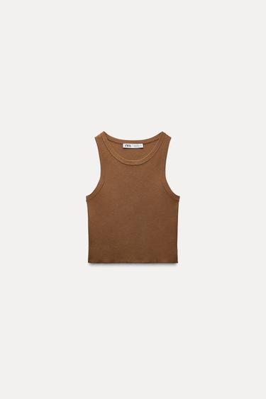KNIT CROP TOP - Light brown by Zara