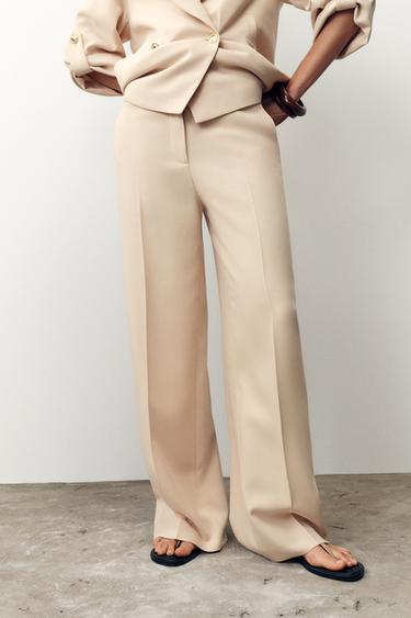 HIGH-WAIST STRAIGHT-LEG TROUSERS - Sand by Zara