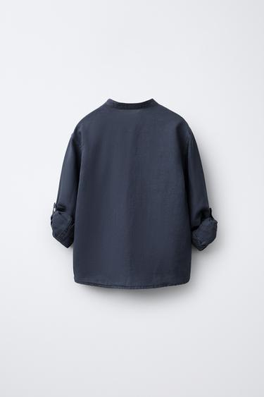 CHEMISE COL MAO AVEC LIN ET COTON - Bleu marine de Zara - Image 2