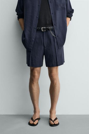 SOFT PLEATED LOOSE-FITTING BERMUDA SHORTS - Navy blue by Zara - Image 1