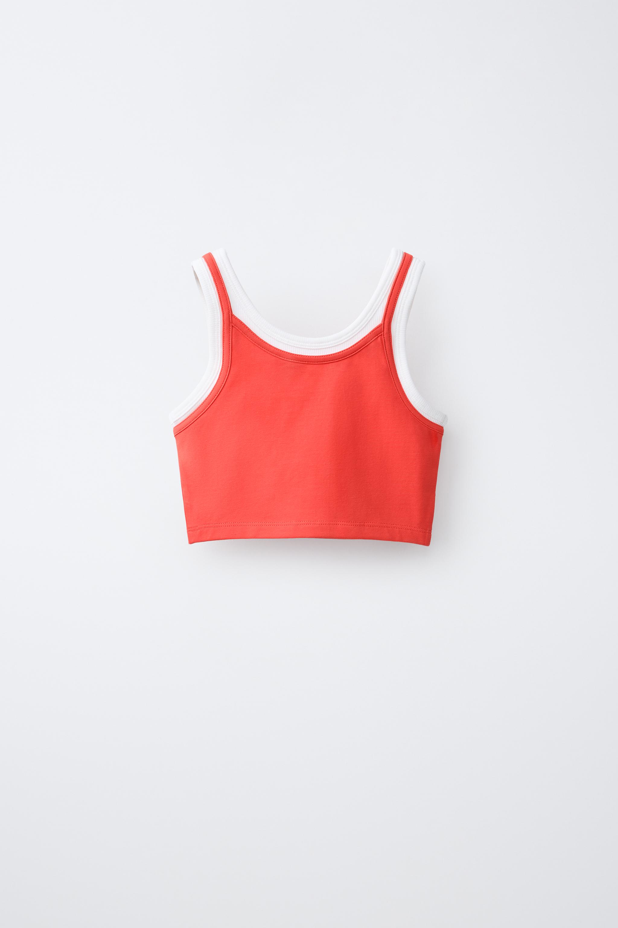 CONTRAST DOUBLE-LAYER TOP — Orange