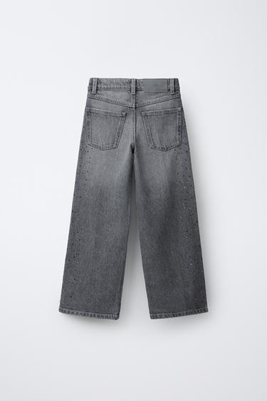 Zara RHINESTONE WIDE LEG JEANS - Gray