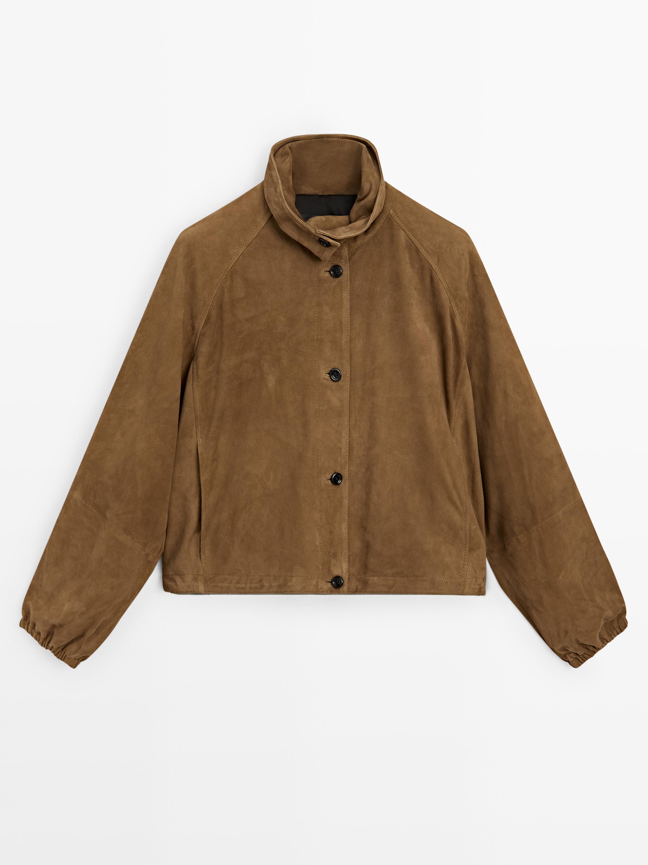 Veste bomber courte en cuir effet daim