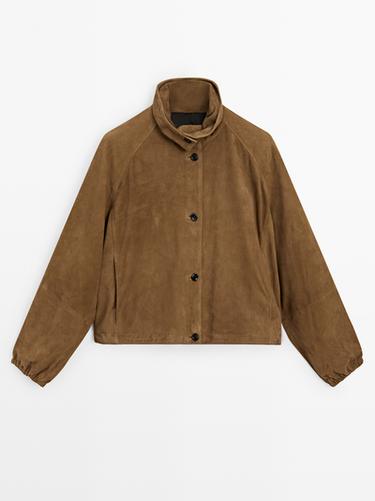 Chaqueta corta bómber piel ante - Marrón claro de Zara