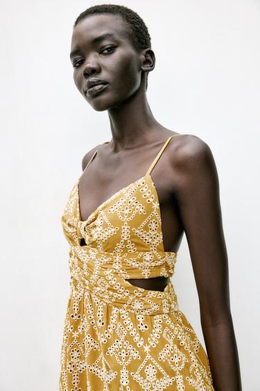 ROBE MIDI BRODÉE - Moutarde de Zara - Image 2