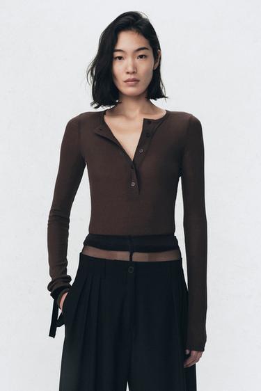 SOSHIOTSUKI X ZARA 베이커리 넥 티셔츠 - Zara 브라운