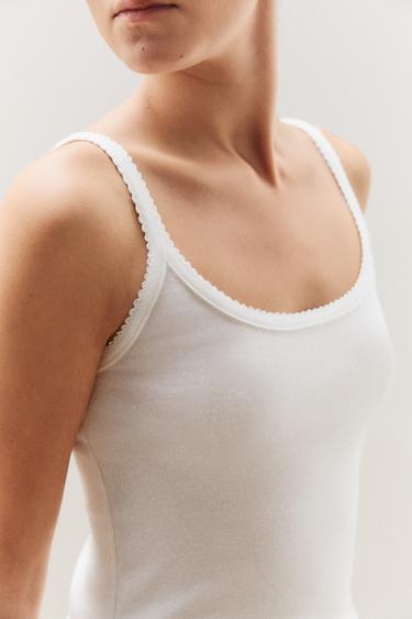 STRAPPY TOP WITH LACE TRIM - Oyster-white by Zara - Image 4