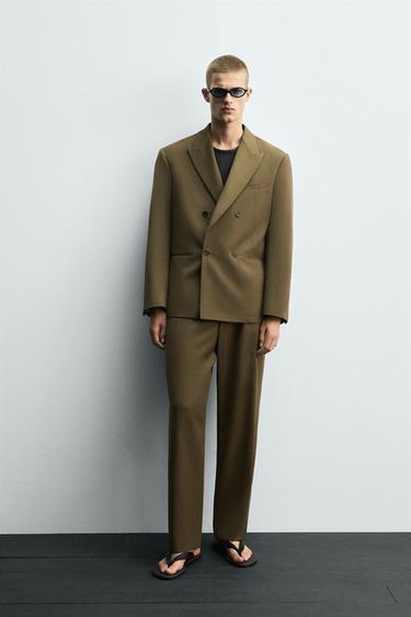 Zara LIMITED EDITION PLEATED SUIT PANTS - Dark olive