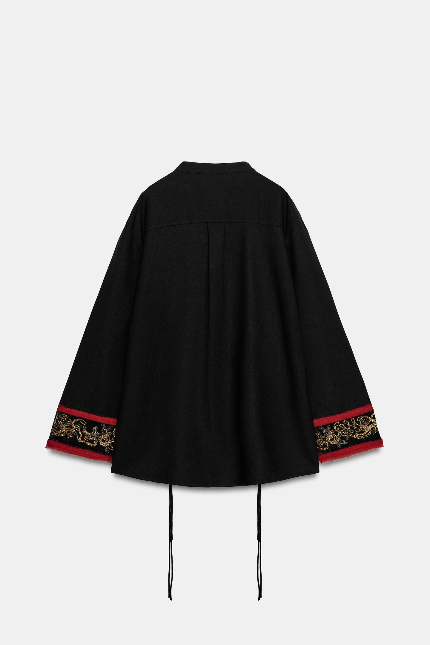 Женская рубашка Zara ZW Collection Long Mixed Embroidered Beaded, цвет: Чёрный — фото 7