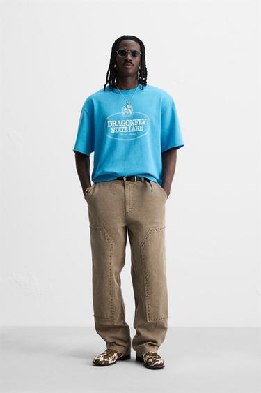 WASHED SWEATSHIRT WITH CONTRAST PRINT - Faded sky blue by Zara - Image 0