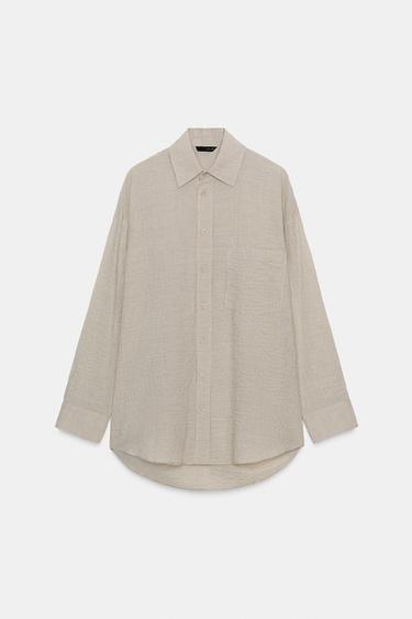 TEXTURED OVERSIZE SHIRT ZW COLLECTION - Beige-brown by Zara