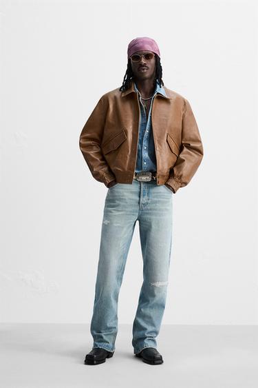 LEDERJACKE MIT TEXT-PRINT - Braun von Zara - Bild 0