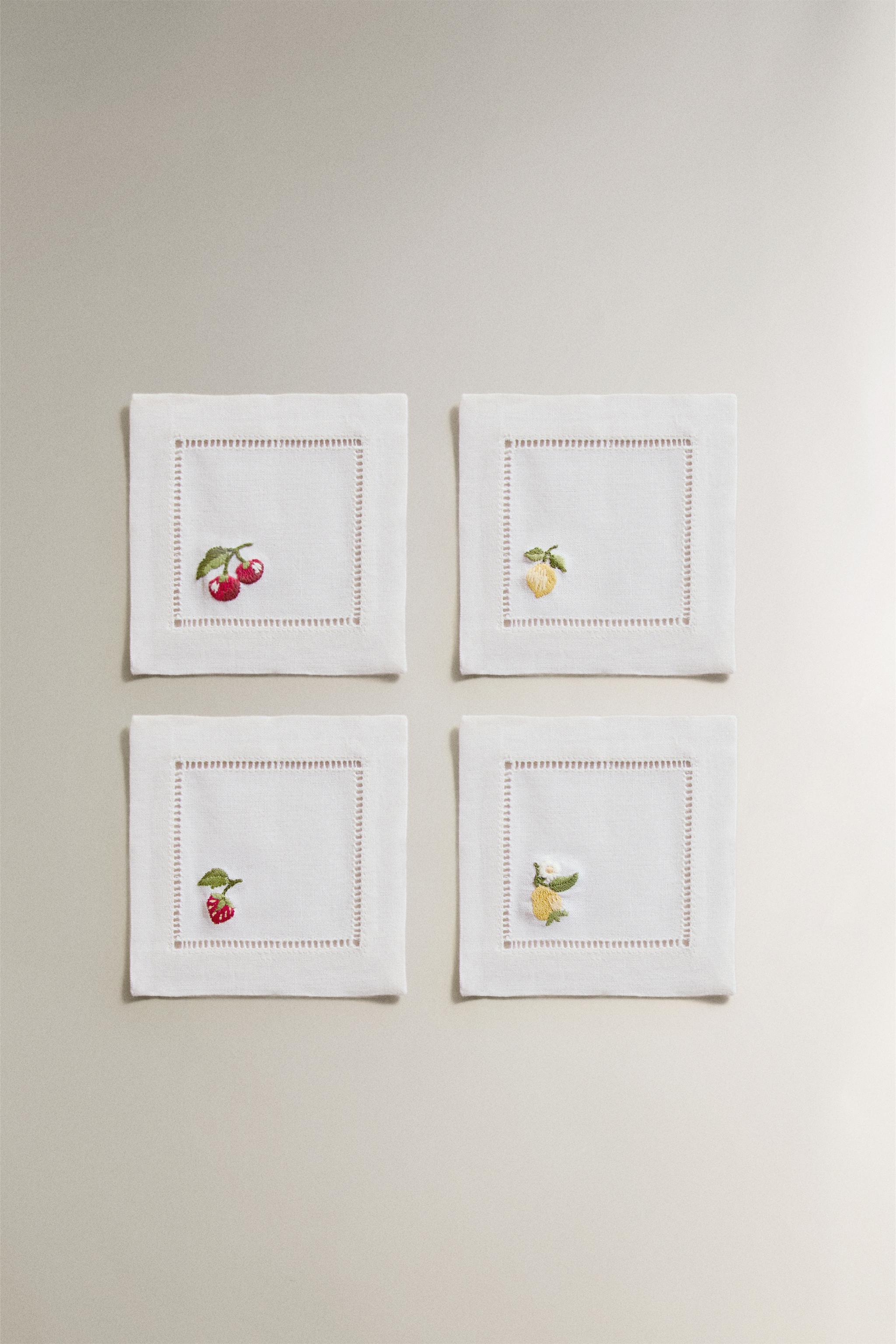 RAMIE FRUIT COASTERS (PACK OF 4) — Ecru