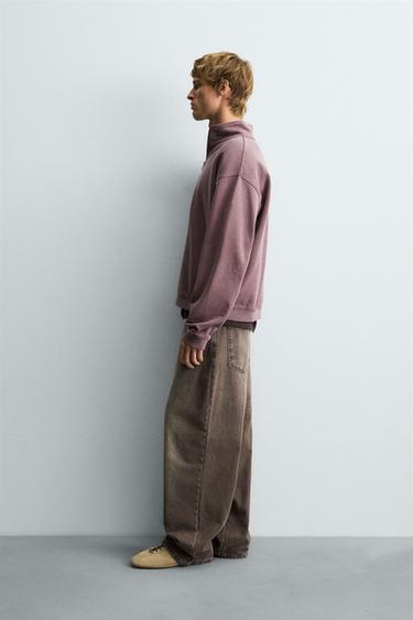 WASHED QUARTER-ZIP SWEATSHIRT - Raspberry by Zara - Image 3