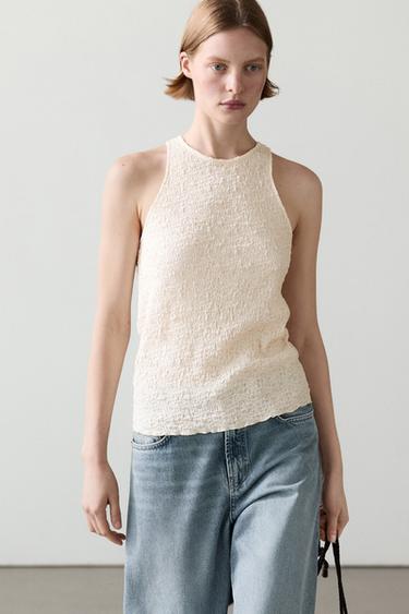 Zara Textured halter top - Ecru