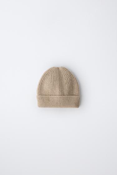Zara KNIT BEANIE HAT - Light beige