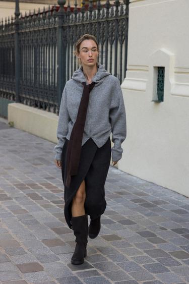 Zara DRAWSTRING KNIT HOODIE JACKET - Mid-gray - Image 0