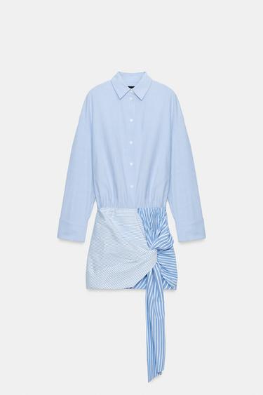 ROBE CHEMISE COURTE À NŒUD - Bleu / Blanc de Zara - Image 6