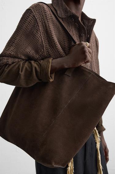 Zara LEATHER SHOPPER BAG - Brown - Image 0